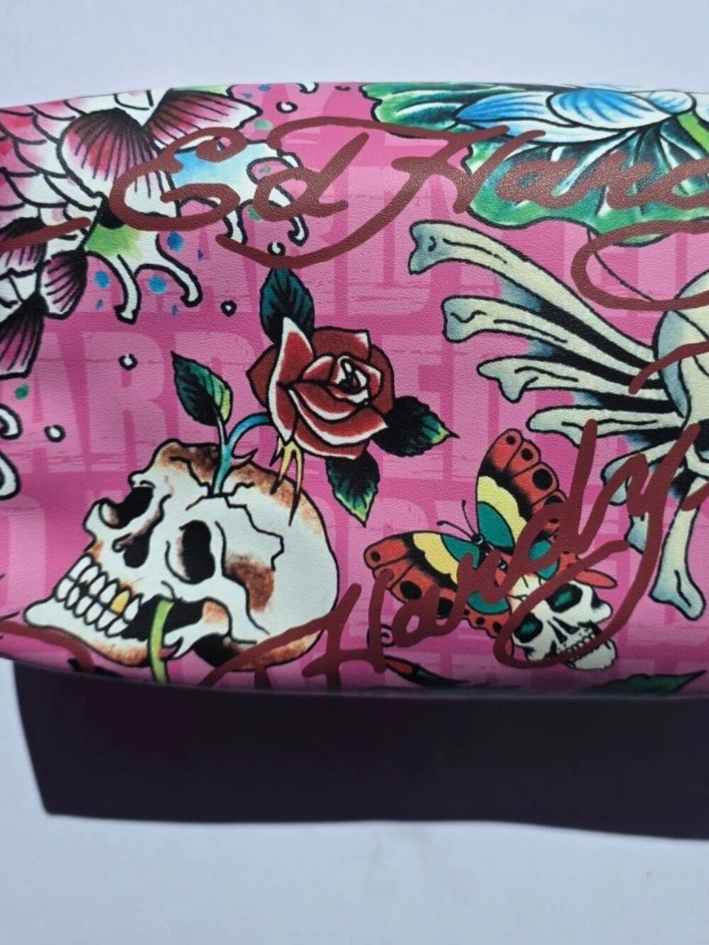 Ed Hardy Pink Tattoo Print Makeup Cosmetic Bag